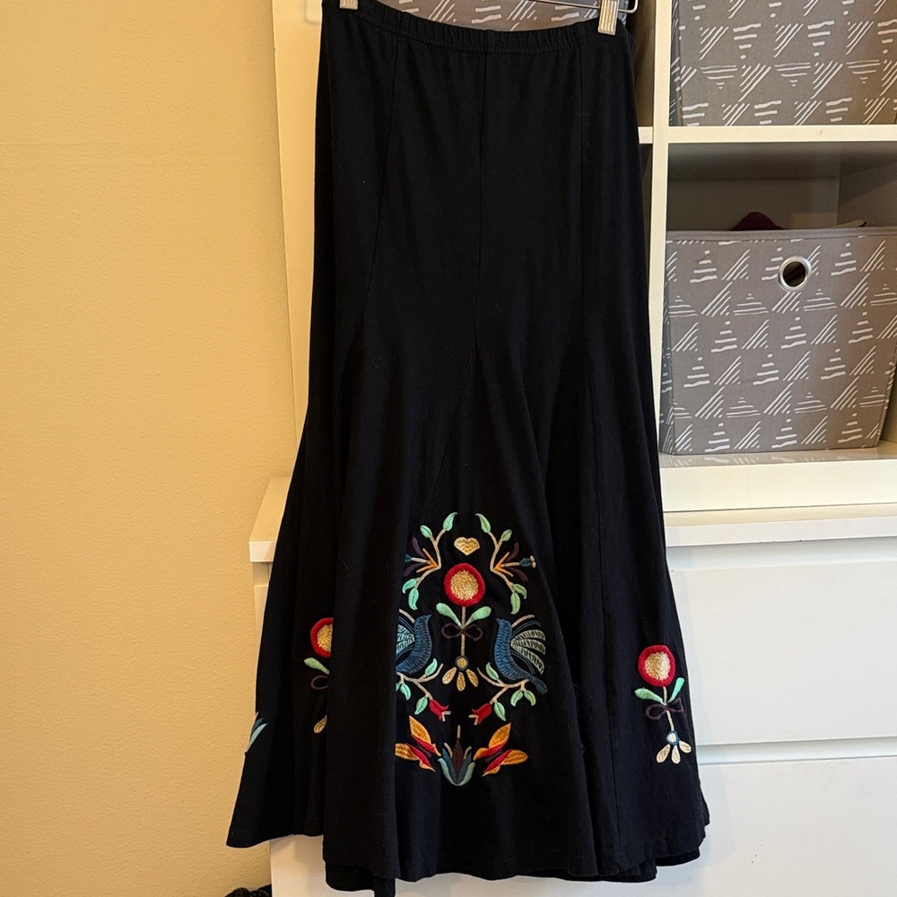 Indian Black Maxi Skirt with Colorful Embroidery